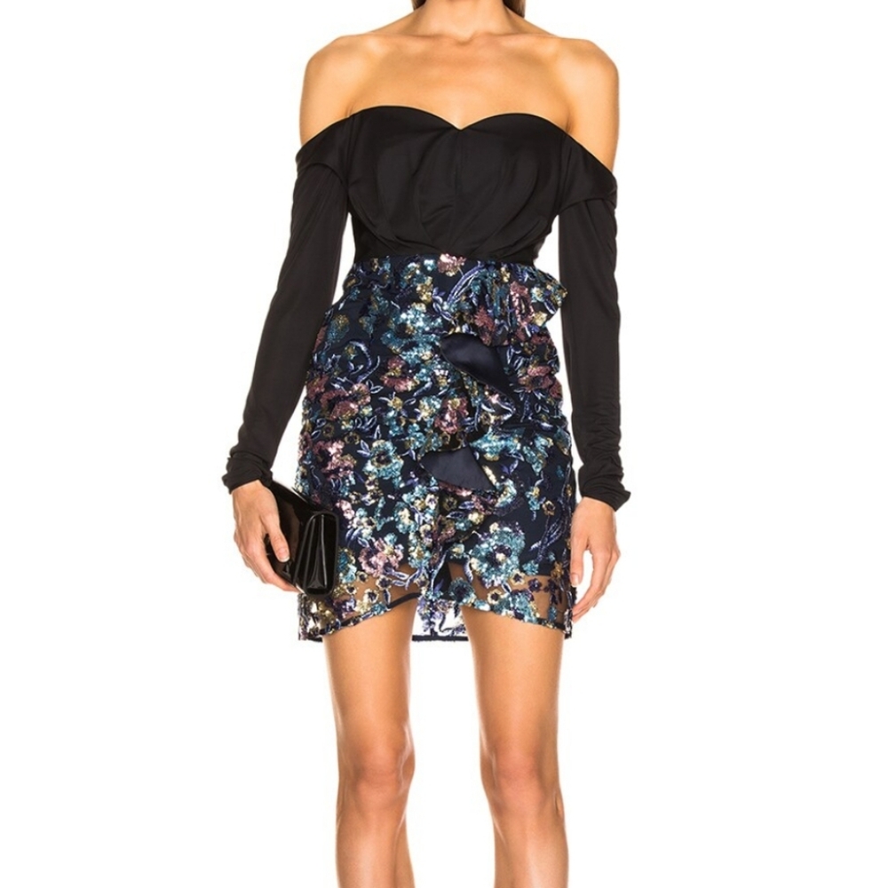 Self-Portrait Black Dress with Floral Accents